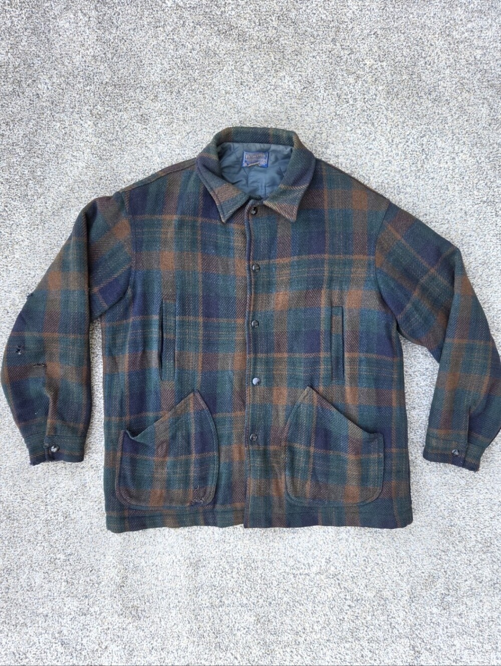 Vintage 70s Pendleton 100% Virgin Wool Plaid Mackinaw Cruiser Jacket Size Large